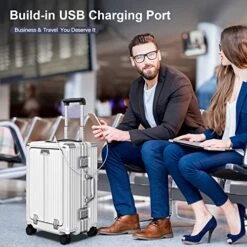 SOMODE Airline Approved Carry On Luggage With Spinner Wheels,Aluminum Framed Carry On Suitcase With Front Open Laptop Compartment/Pocket 22×14×9 Inch Large Checked-in Luggage(White) -Travelpro Shop 51cxTpubDBL