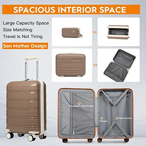 Joyway 20" Carry-On Suitcases & 14" Cosmetic Bag & 7" Small Bag, Lightweight Polypropylene Carrying Case With TSA Lock, Rigid Luggage With Swivel Wheels (Chocolate Color, 20in Carry-On) 6 Joyway 20" Carry-On Suitcases & 14" Cosmetic Bag & 7" Small Bag, Lightweight Polypropylene Carrying Case With TSA Lock, Rigid Luggage With Swivel Wheels (Chocolate Color, 20in Carry-On) - Image 6