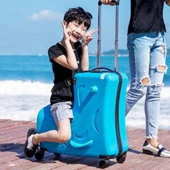 N/A AO WEI LA OW Duffel Bag For Kids Ride-On Suitcase Carry-On Luggage With Wheels Fits To Kids Aged 6-12 Years Old (Blue, 24 Inch). -Travelpro Shop 51g9JxLLb7L