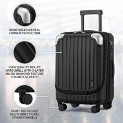 LEVEL8 Carry-On Luggage, Hardside Suitcase, 20” Lightweight ABS+PC Hardshell Spinner Trolley For Luggage With Built-In TSA Lock, 8 Spinner Wheels, Black, 20-Inch Carry-On -Travelpro Shop 51gpnYxMx7L