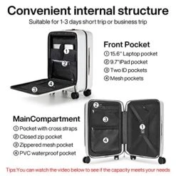 Hanke Upgrade Carry On Luggage With Front Laptop Pocket, 20'' PC Hard Case Suitcases With Spinner Wheels & TSA Lock,Rolling Luggage For Business Travel And Short Trip(Grayish White) -Travelpro Shop 51hcwr DbAL
