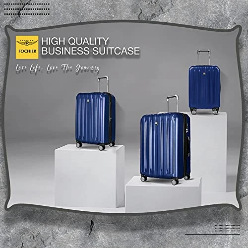 FOCHIER 3 Piece Hardshell Luggage Set, Expandable Hardside Lightweight Fashion PC+ABS Suitcase With Spinner Wheels & TSA Lock (20/24/28), Blue 2 FOCHIER 3 Piece Hardshell Luggage Set, Expandable Hardside Lightweight Fashion PC+ABS Suitcase With Spinner Wheels & TSA Lock (20/24/28), Blue - Image 2