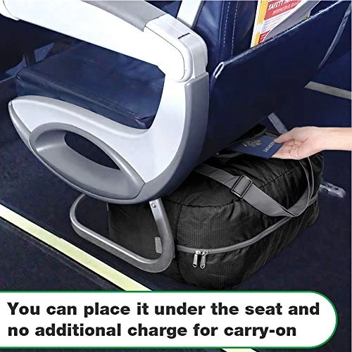 Wandf Foldable Travel Duffel Bag Luggage Sports Gym Water Resistant Nylon, Black 7 Wandf Foldable Travel Duffel Bag Luggage Sports Gym Water Resistant Nylon, Black - Image 7