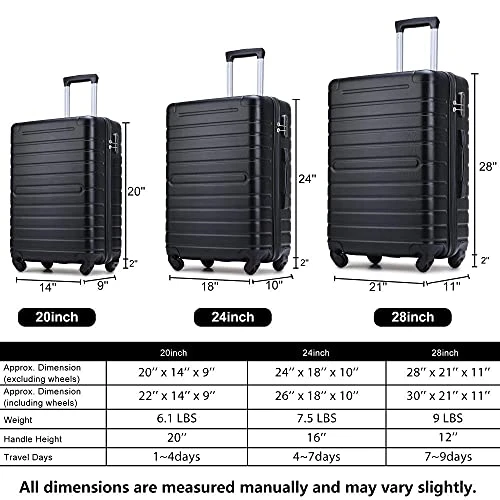 Hardshell Luggage Sets 3 PCS Spinner Suitcase With Tsa Lock Lightweight Black 6 Hardshell Luggage Sets 3 PCS Spinner Suitcase With Tsa Lock Lightweight Black - Image 6