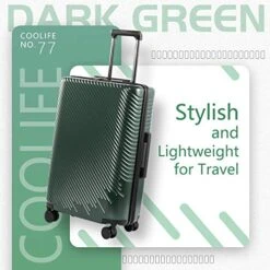 Coolife Luggage 3 Piece Sets PC+ABS Spinner Suitcase Carry On Fashion (Dark Green, One_Size) -Travelpro Shop 51lwIRysyNL