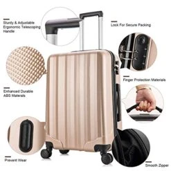 4 Pieces Travel Luggage Sets, Hardside Lightweight ABS Luggage Suitcase, 360° Spinner Wheels Travel Set Bag, Durable Trolley Suitcase 16" 20" 24" 28", 4 Pcs (Color Champagne Gold) -Travelpro Shop 51mrlNe1VqL
