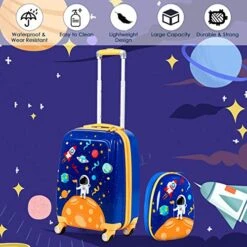 Goplus Kids Luggage Set, 12" & 18" Kids Carry On Luggage Set, Multi-directional Wheels Suitcase, Large Capacity Rolling Trolley Suitcase, Gift For Boys And Girls Toddlers Children Travel (Universe) -Travelpro Shop 51nlsYiKcpL