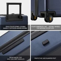 LEVEL8 Elegance Matte Carry-On Luggage, 20” Hardside Suitcase, Lightweight PC Matte Hardshell Spinner Trolley For Luggage, TSA Approved Cabin Luggage With 8 Spinner Wheels-Navy Blue, 20-Inch Carry-On -Travelpro Shop 51oQDxJHKKL