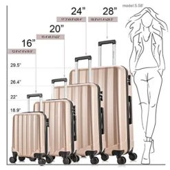 4 Pieces Travel Luggage Sets, Hardside Lightweight ABS Luggage Suitcase, 360° Spinner Wheels Travel Set Bag, Durable Trolley Suitcase 16" 20" 24" 28", 4 Pcs (Color Champagne Gold) -Travelpro Shop 51p7vRjpghL