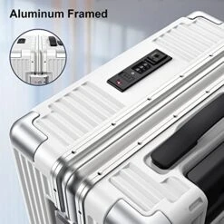 SOMODE Airline Approved Carry On Luggage With Spinner Wheels,Aluminum Framed Carry On Suitcase With Front Open Laptop Compartment/Pocket 22×14×9 Inch Large Checked-in Luggage(White) -Travelpro Shop 51qekWUwqxL