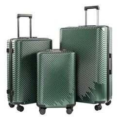 Coolife Luggage 3 Piece Sets PC+ABS Spinner Suitcase Carry On Fashion (Dark Green, One_Size)