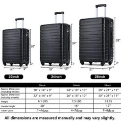 3 Piece Set Luggage Spinner Hardshell Lightweight Durable Suitcase TSA Lock, Women Men Teens Home Outdoor School Travel Carry On Luggage Sets, 20/24/28 Inch Black -Travelpro Shop 51swFBT8smS