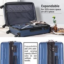 Expandable ABS Durable Suitcase 3 Piece Luggage Sets Lightweight With Double Wheels TSA Lock Spinner, Unisex Adults Teens Home Outddor Carry On Luggage (Blue 20/24/28 Inch) 11 Expandable ABS Durable Suitcase 3 Piece Luggage Sets Lightweight With Double Wheels TSA Lock Spinner, Unisex Adults Teens Home Outddor Carry On Luggage (Blue 20/24/28 Inch) -Travelpro Shop 51szxdGxJXS