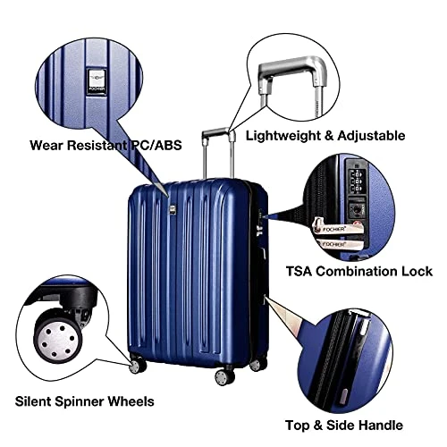 FOCHIER 3 Piece Hardshell Luggage Set, Expandable Hardside Lightweight Fashion PC+ABS Suitcase With Spinner Wheels & TSA Lock (20/24/28), Blue 8 FOCHIER 3 Piece Hardshell Luggage Set, Expandable Hardside Lightweight Fashion PC+ABS Suitcase With Spinner Wheels & TSA Lock (20/24/28), Blue - Image 8