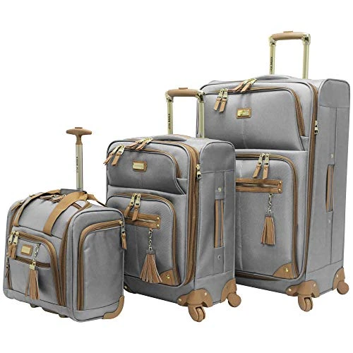 Steve Madden Designer Luggage Collection- 3 Piece Softside Expandable Lightweight Spinner Suitcases- Travel Set Includes Under Seat Bag, 20-Inch Carry On & 28-Inch Checked Suitcase (Harlo Gray) 1 Steve Madden Designer Luggage Collection- 3 Piece Softside Expandable Lightweight Spinner Suitcases- Travel Set Includes Under Seat Bag, 20-Inch Carry On & 28-Inch Checked Suitcase (Harlo Gray)