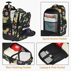 Backpack With Wheels, Travel-friendly Rolling Laptop Backpack For Men Women, MATEIN Freewheel Carry On Luggage Business Bag, Compact College School Student Computer Bag Fit 17 Inch Notebook, Floral -Travelpro Shop 51wUM8hGVCL