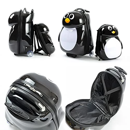 Kiddietotes Kids Carry-on Upright Luggage Suitcase And Backpack Set - Smooth Rolling Wheels - Penguin 5 Kiddietotes Kids Carry-on Upright Luggage Suitcase And Backpack Set - Smooth Rolling Wheels - Penguin - Image 5