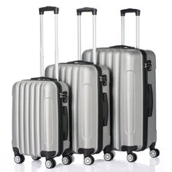 GOMHWAOL Luggage 3 Piece Set Suitcase ABS Material Hardshell Lightweight (Silver Gray)