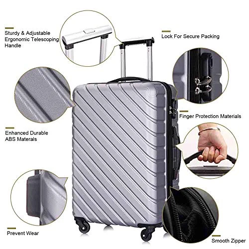 Apelila 5 Piece Luggage Sets,Travel Suitcase Spinner Hardshell Lightweight W/Free Suitcase Cover& Hanger (4PC Sliver W/Covers4+Hanger2+Backbag1) 8 Apelila 5 Piece Luggage Sets,Travel Suitcase Spinner Hardshell Lightweight W/Free Suitcase Cover& Hanger (4PC Sliver W/Covers4+Hanger2+Backbag1) - Image 8