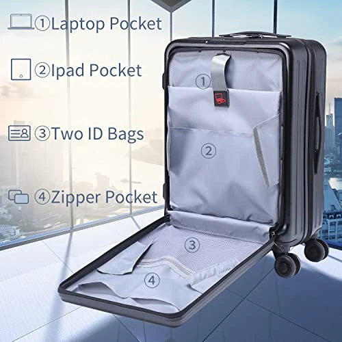 TydeCkare 20 Inch Carrry On Luggage With Front Zipper Pocket, 45L, Lightweight ABS+PC Hardshell Suitcase With TSA Lock & Spinner Silent Wheels, Convenient For Business Trips, Black 9 TydeCkare 20 Inch Carrry On Luggage With Front Zipper Pocket, 45L, Lightweight ABS+PC Hardshell Suitcase With TSA Lock & Spinner Silent Wheels, Convenient For Business Trips, Black - Image 9
