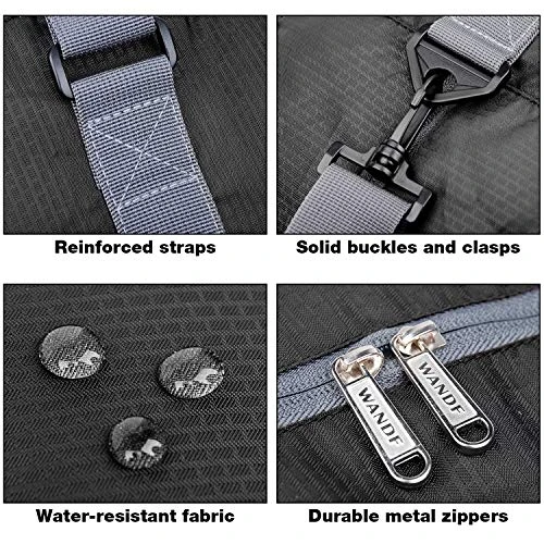 Wandf Foldable Travel Duffel Bag Luggage Sports Gym Water Resistant Nylon, Black 3 Wandf Foldable Travel Duffel Bag Luggage Sports Gym Water Resistant Nylon, Black - Image 3