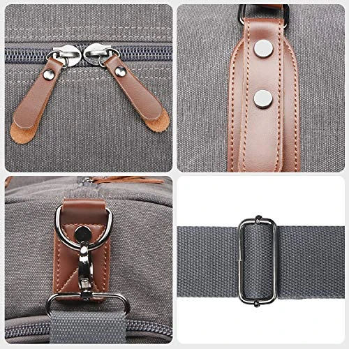 Oflamn Large Duffle Bag Canvas Leather Weekender Overnight Travel Carry On Tote Bag With Shoe Compartment And Toiletry Bag (Grey) 3 Oflamn Large Duffle Bag Canvas Leather Weekender Overnight Travel Carry On Tote Bag With Shoe Compartment And Toiletry Bag (Grey) - Image 3