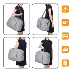 16" Foldable Duffle Bag 20L For Travel Gym Sports Packable Lightweight Luggage Duffel Water-resistant By WANDF (Light Grey 16", 16 Inches (20 Liter)) -Travelpro Shop 71AdFrCb7rL