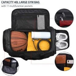 Gym Duffle Bag Waterproof Large Sports Bags Travel Duffel Bags With Shoes Compartment Weekender Overnight Bag Men Women 40L Black -Travelpro Shop 71lOKj7aFnL