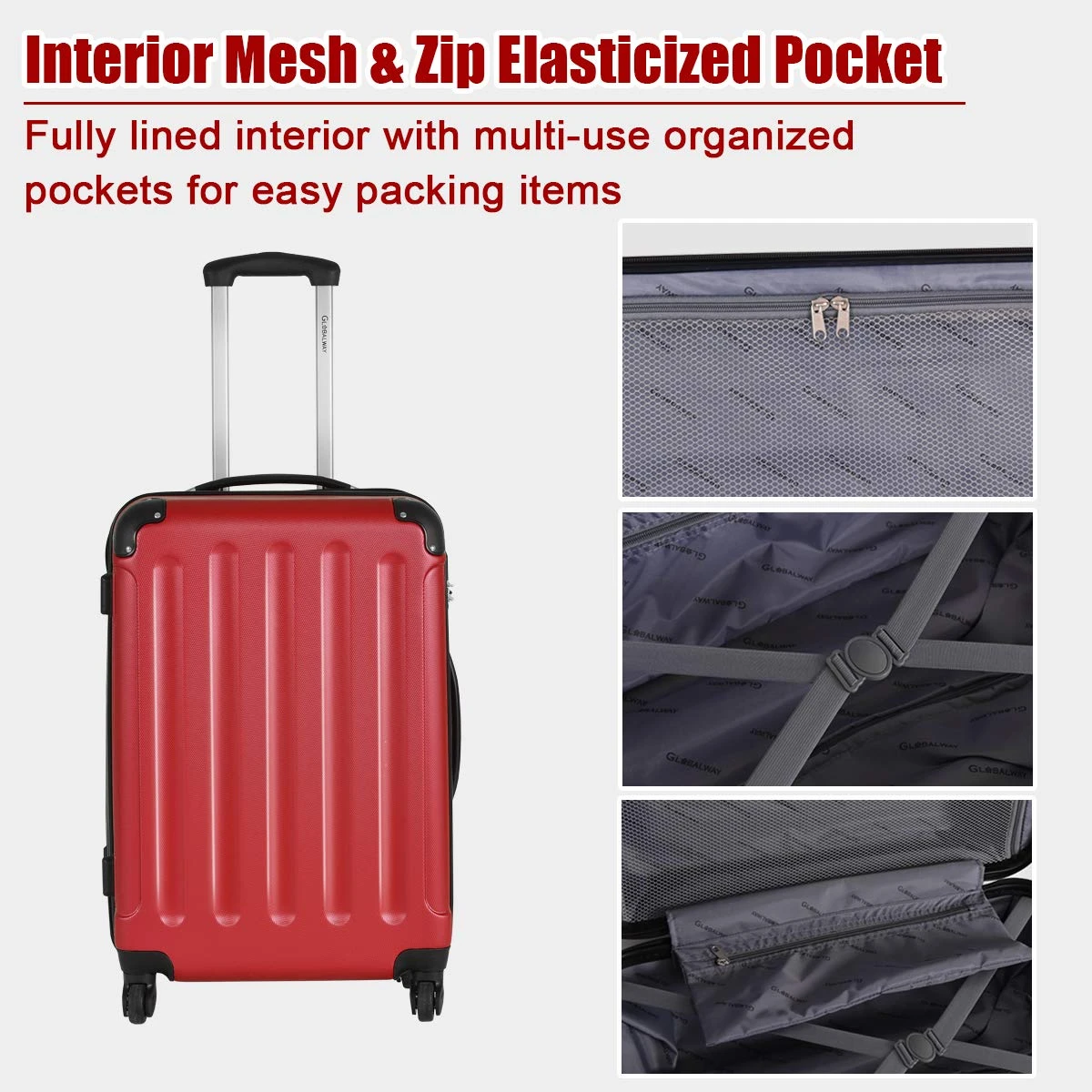 Goplus 3Pcs Luggage Set, Hardside Travel Rolling Suitcase, 20/24/28 Rolling Luggage Upright, Hardshell Spinner Luggage Set With Telescoping Handle, Coded Lock Travel Trolley Case (Wine) 5 Goplus 3Pcs Luggage Set, Hardside Travel Rolling Suitcase, 20/24/28 Rolling Luggage Upright, Hardshell Spinner Luggage Set With Telescoping Handle, Coded Lock Travel Trolley Case (Wine) - Image 5