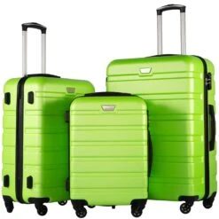 COOLIFE Luggage 3 Piece Set Suitcase Spinner Hardshell Lightweight TSA Lock (Apple Green2)