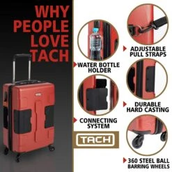 TACH TUFF 3-Piece Hardcase Connectable Luggage & Carryon Travel Bag Set | Rolling Suitcase With Patented Built-In Connecting System | Easily Link & Carry 9 Bags At Once (wine Red) -Travelpro Shop 81BHNNMYI 2BL