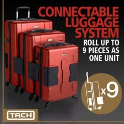 TACH TUFF 3-Piece Hardcase Connectable Luggage & Carryon Travel Bag Set | Rolling Suitcase With Patented Built-In Connecting System | Easily Link & Carry 9 Bags At Once (wine Red) -Travelpro Shop 81Ch uIH8xL