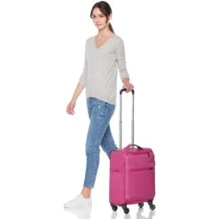 AmazonBasics Lightweight Luggage, Softside Spinner Travel Suitcase With Wheels - 22 Inch, Pink -Travelpro Shop 81KMTJgW0GL