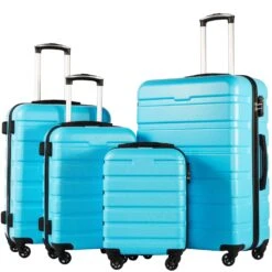 COOLIFE Luggage 4 Piece Set Suitcase Spinner Hardshell Lightweight TSA Lock (Family Set-Sky Blue) -Travelpro Shop 81h6GsLgXEL