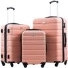 Coolife Luggage 3 Piece Set Suitcase Spinner Hardshell Lightweight TSA Lock 4 Piece Set (Sakura Pink)