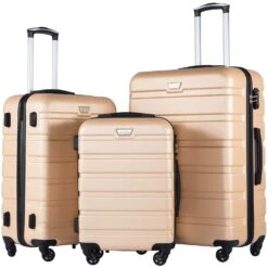 Coolife Luggage 3 Piece Set Suitcase Spinner Hardshell Lightweight TSA Lock (Champagne New)