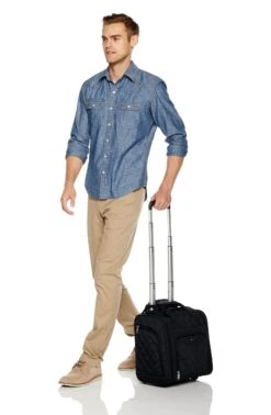 AmazonBasics Underseat Carry-On Rolling Travel Luggage Bag - Black Quilted -Travelpro Shop 81xTnGsNdwL