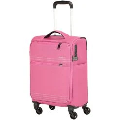 AmazonBasics Lightweight Luggage, Softside Spinner Travel Suitcase With Wheels - 22 Inch, Pink