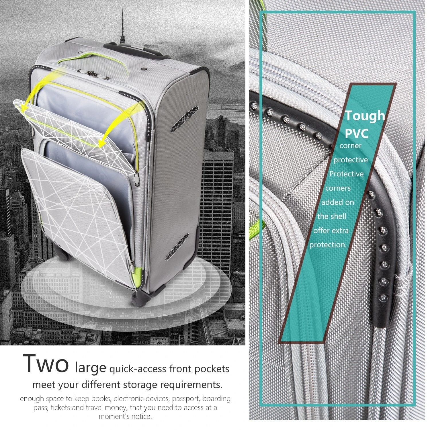 Coolife Luggage 3 Piece Set Suitcase Spinner Softshell Lightweight (blue+sliver) 3 Coolife Luggage 3 Piece Set Suitcase Spinner Softshell Lightweight (blue+sliver) - Image 3