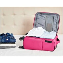 AmazonBasics Lightweight Luggage, Softside Spinner Travel Suitcase With Wheels - 22 Inch, Pink -Travelpro Shop 91oL0mE9GhL